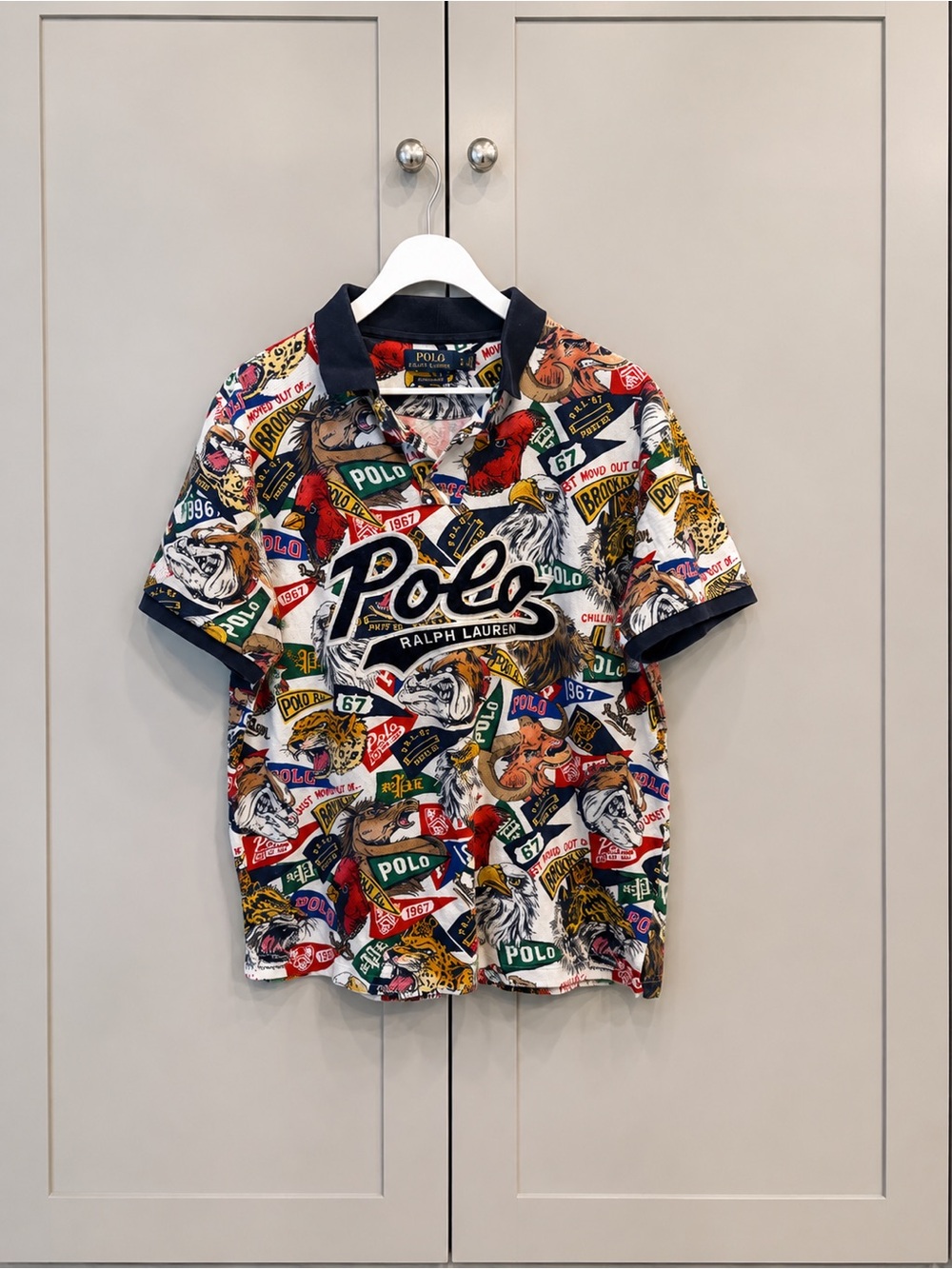 Polo Ralph Lauren Slim Fit Polo Shirt Men’s XL Graphic Patchwork Animal Print - Picture 1 of 6